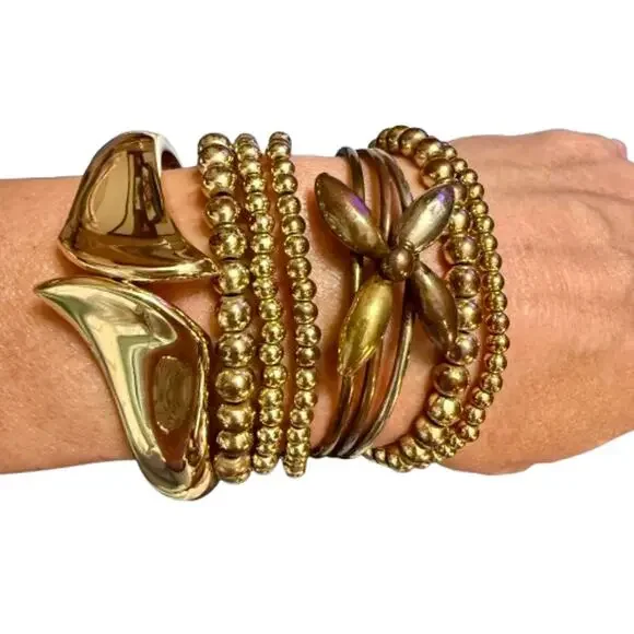 Set of Gold Tone Mixed Metal Beaded Bracelets - Picture 3 of 9